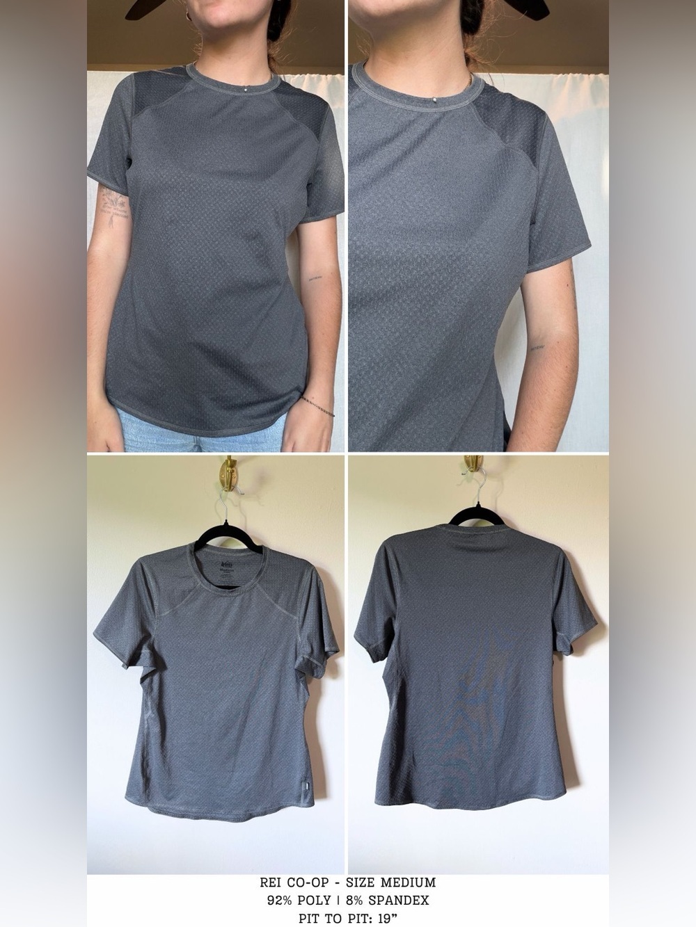 REI mid-weight grey summer fall base layer hiking outdoors short sleeve sz Med - Picture 5 of 5